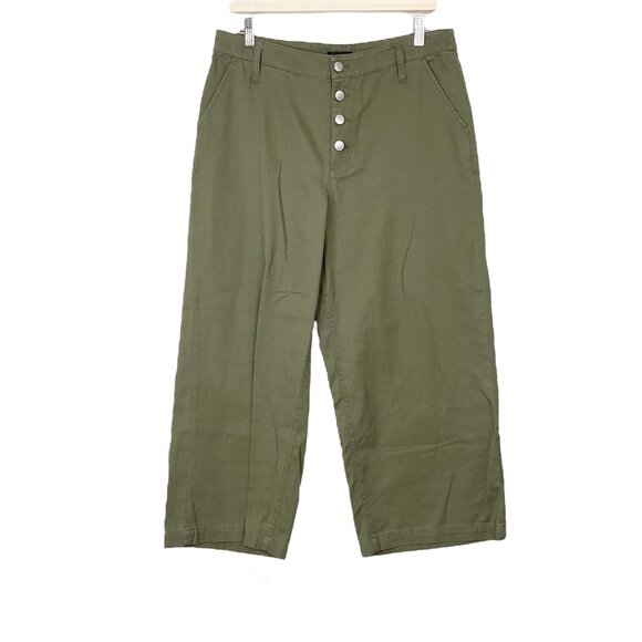 J. Crew Button Fly Wide Crop Twill Green Pant Size 10 - Picture 1 of 5